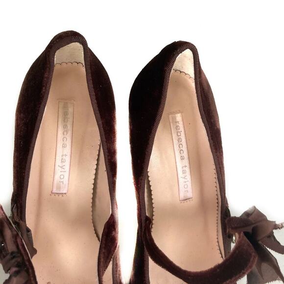 Rebecca Taylor Velvet Mary Jane Heels with Bow Romantic Fall Holiday Party Pumps - Picture 15 of 16